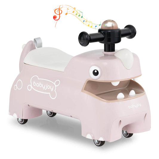 Infans Ride on Toy Baby Dinosaur Sliding Car with4 Universal Casters Under-Seat StoragePink
