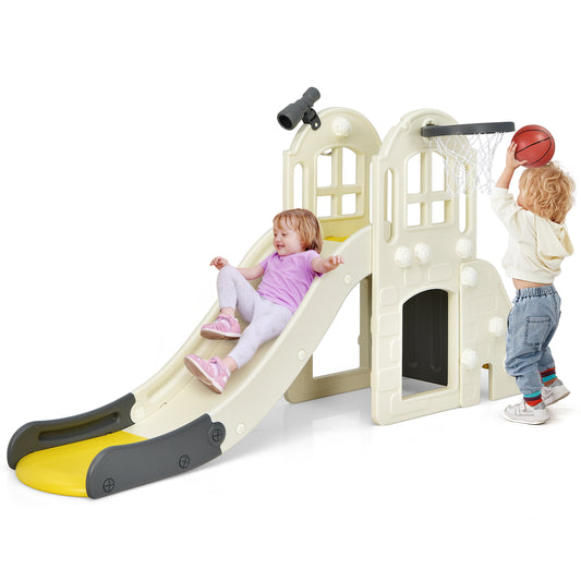 Infans 6-In-1 Large Slide for Kids Toddler Climber Slide Playset w/ Basketball HoopYellow
