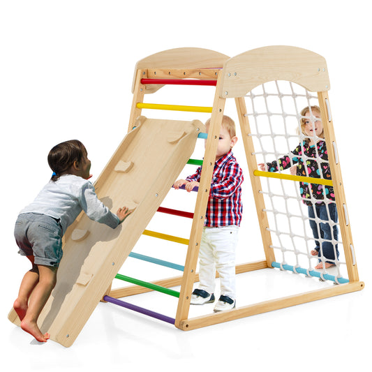 Infans 6-in-1 Wood Jungle Gym Montessori Climbing Play Set w/Double-sided Ramp Colorful
