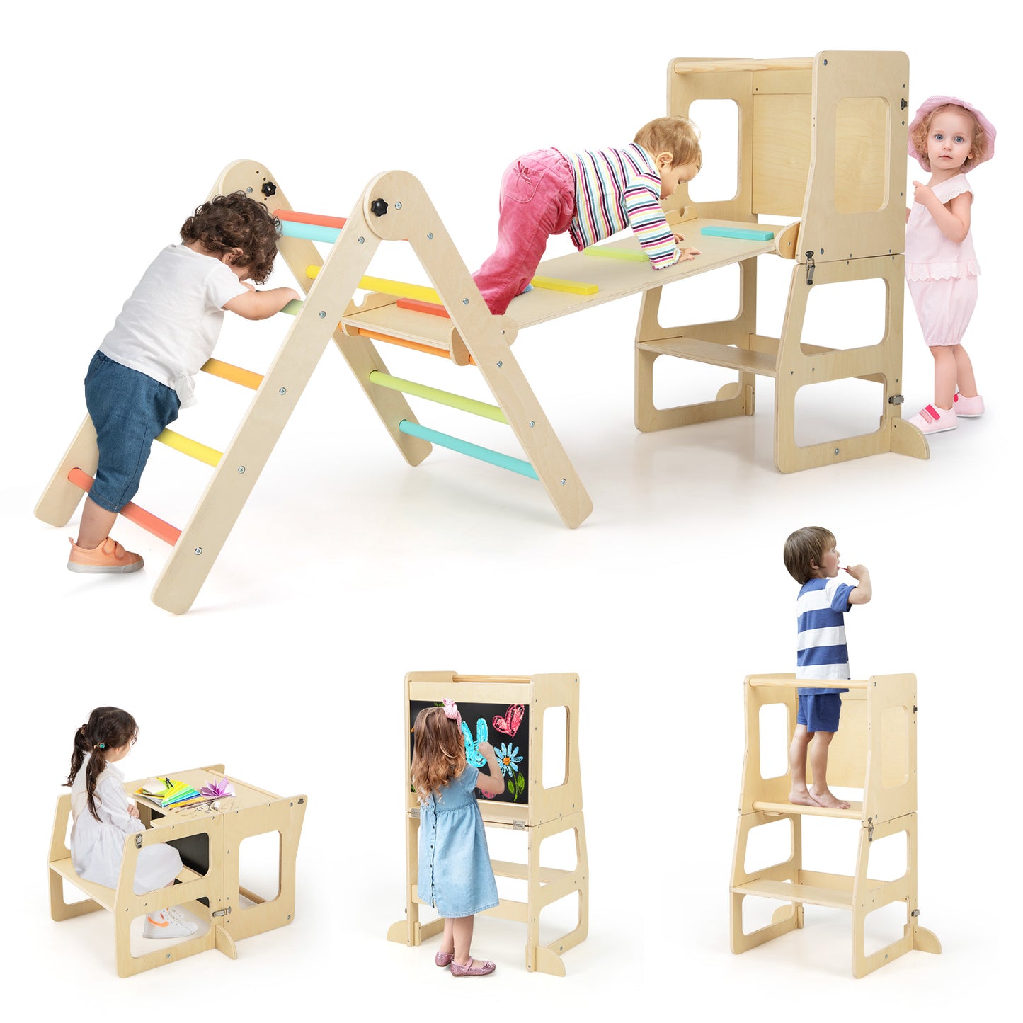Infans 7-in-1 Toddler Climbing Toy Set w/ Reversible Ramp Convertible Step Stool