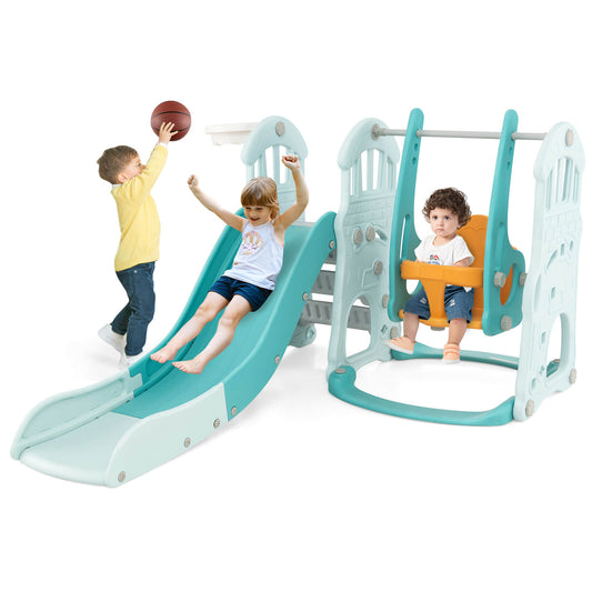 Infans Toddler Slide and Swing Set 4-in-1 Indoor Playground w/ Extra-long Slide