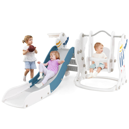 Infans Toddler Slide and Swing Set 4-in-1 Indoor Playground with Extended Slide & SwingMulticolor