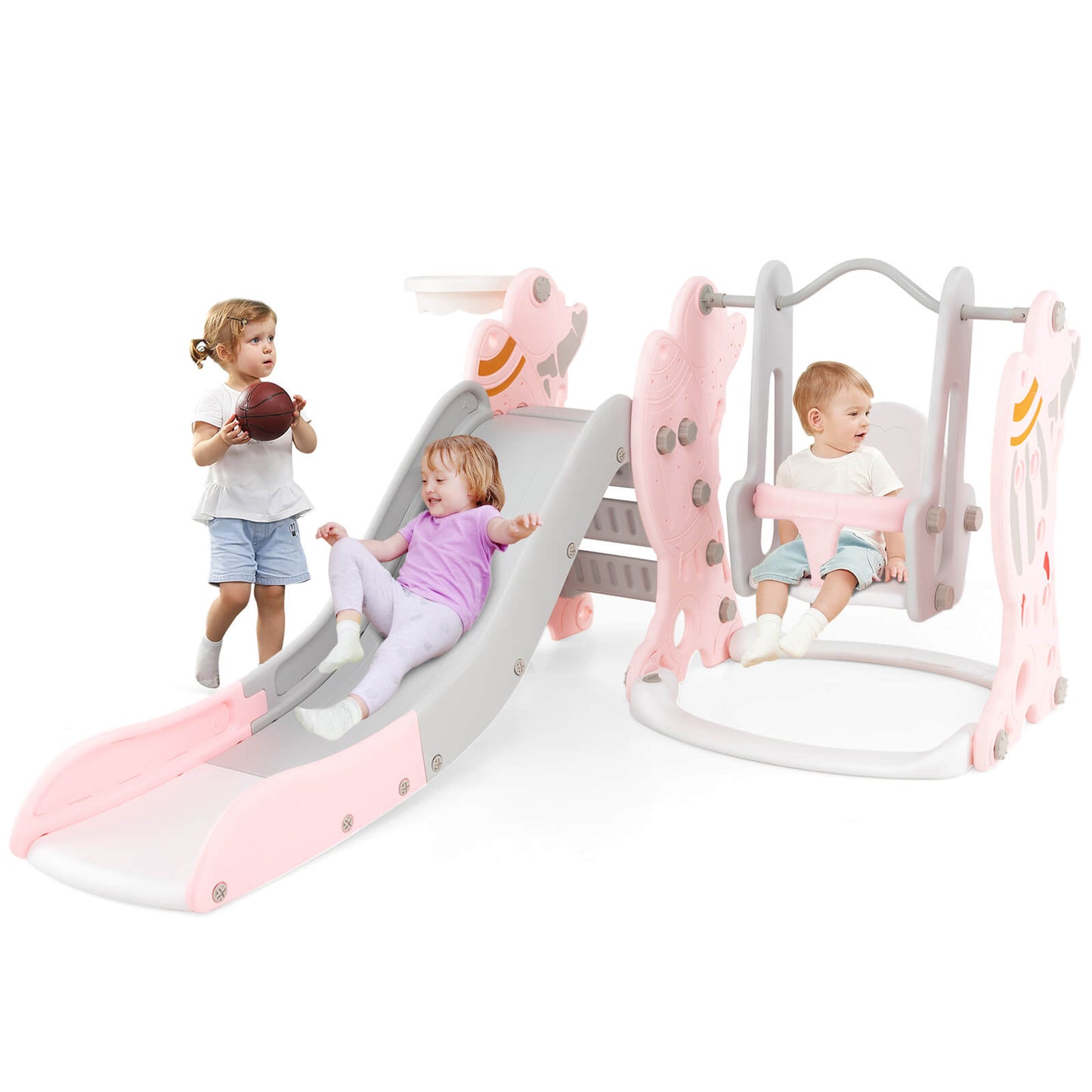 Infans Toddler Slide and Swing Set 4-in-1 Indoor Playground with Extended Slide & Swing