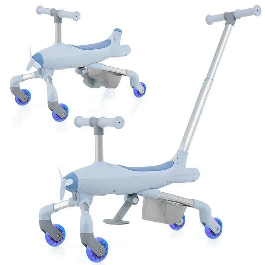 Infans 2-in-1 Kids Ride-on Push Car w/ LED Lighted Wheels Removable & Adjustable HandleBlue