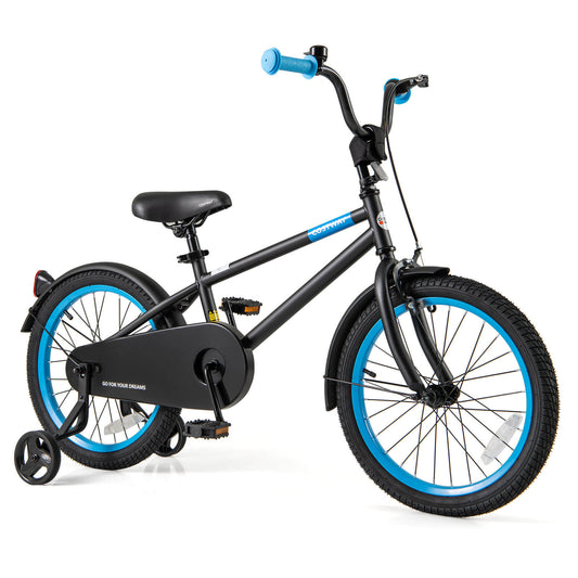 Infans 18inch Kids Bike w/Adjustable Saddle Handlebar Removable Training Wheels HandbrakeBlack,Blue