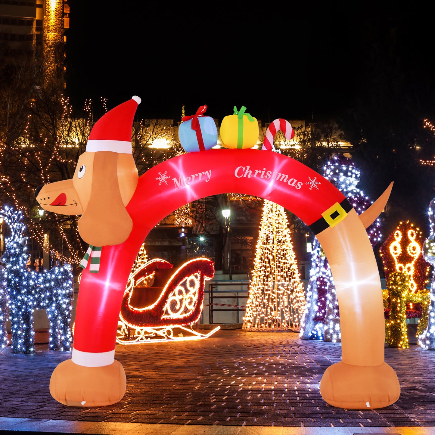 Infans 8FT Inflatable Christmas Dachshund Arch Yard Decoration w/ LEDs & Air Blower