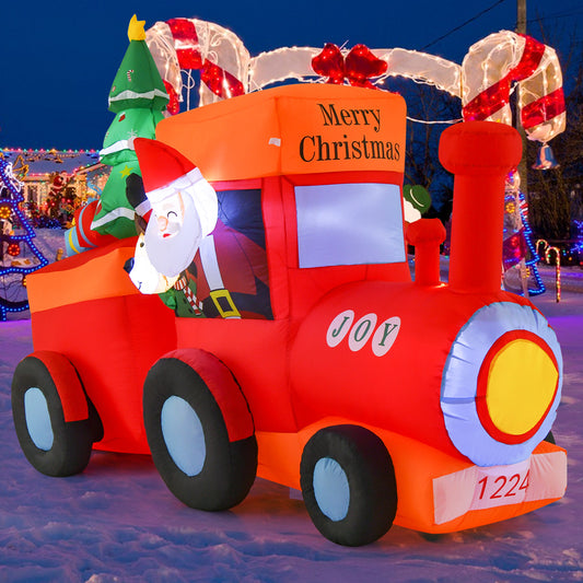 Infans 8 FT Christmas Inflatable Santa Train Decoration w/ Santa Claus Deer & Gift Box