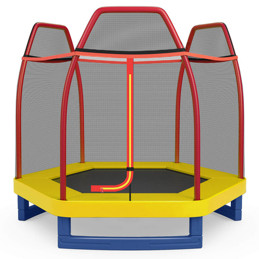 Infans 7FT Kids Trampoline with Safety Enclosure Net Spring Pad & Jumping Mat for KidsMulti-color