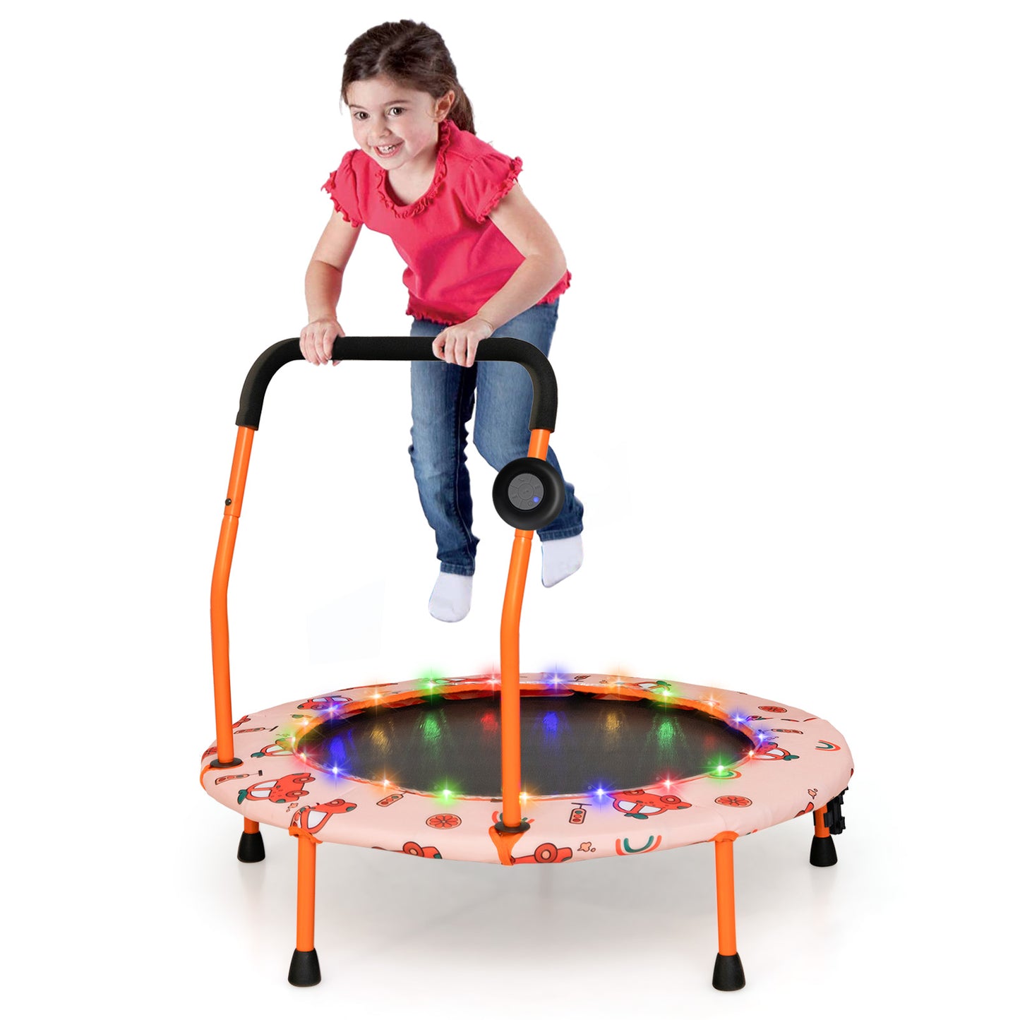 Infans 36inch Mini Toddler Trampoline with LED Bluetooth Speaker Detachable Handle Kids GiftsOrange