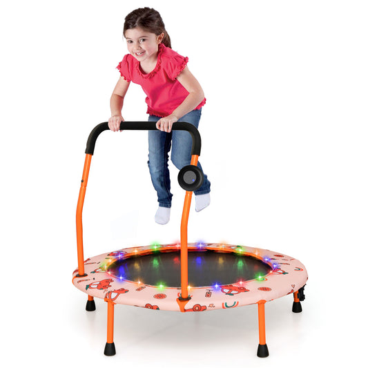 Infans 36inch Mini Toddler Trampoline with LED Bluetooth Speaker Detachable Handle Kids GiftsOrange