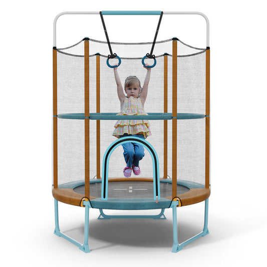 Infans 60 inch Trampoline for Kids w/Gymnastic Bar Rings Foamed Handle No Gap Design