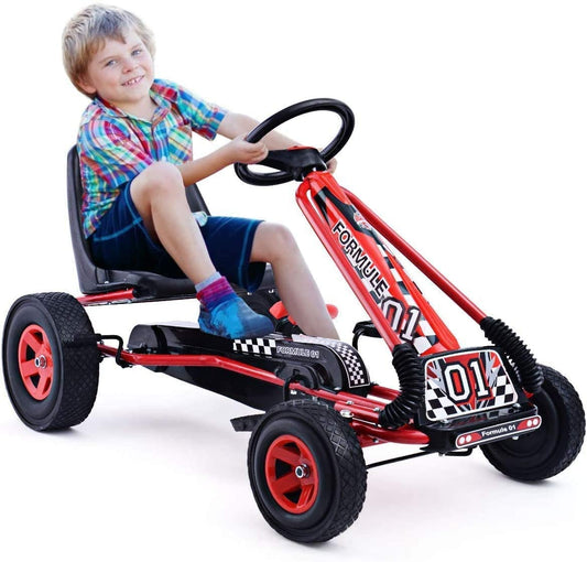 Infans Go Kart 4 Wheel Pedal Powered Kids Ride On Toy w/ Adjustable Seat Red