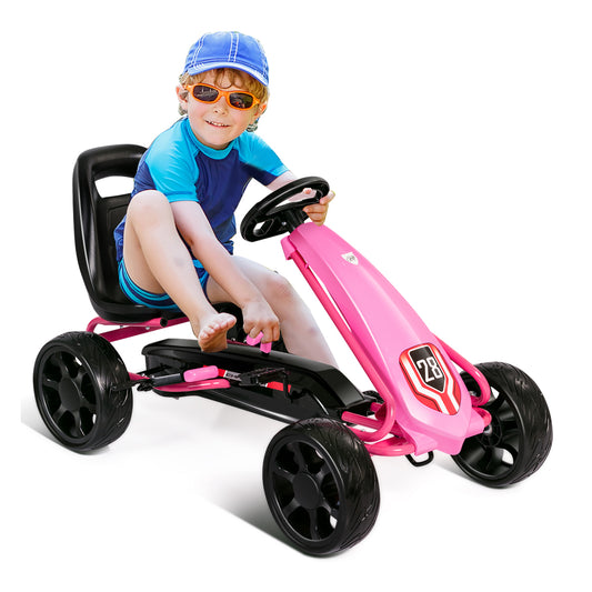Infans Go Kart Pedal Car Kids Ride On Toys Pedal Powered 4 Wheel Adjustable Seat Pink