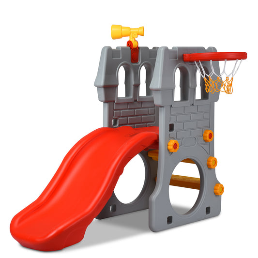 Infans Children Climber Slide Set w/ Basketball Hoop and Telescope Toy Indoor & Outdoor