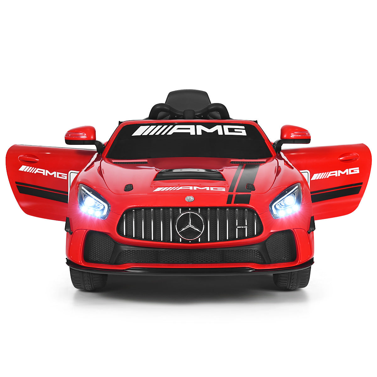 Infans Kids Ride On Car, 12V Licensed Mercedes Benz AMG GT Electric Vehicle w/ 2.4G Remote Control, Opening Doors, Head/Rear Lights, Swing Function, MP3 USB TF Input, Horn