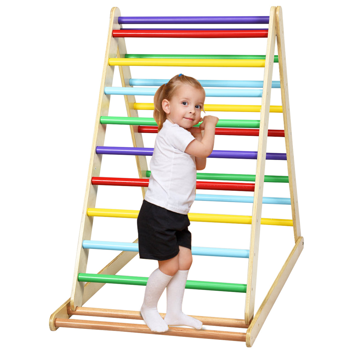 Infans Foldable Wooden Climbing Triangle Indoor Home Climber w/Ladder for Baby Toddler
