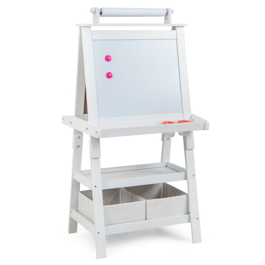 Infans Kids Art Easel Double Sided Chalkboard Magnetic Whiteboard w/ Storage Tray White