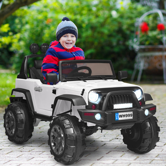 Infans 12V Kids Ride On Truck RC Car Spring Suspension w/ LED Light Music Trunk White
