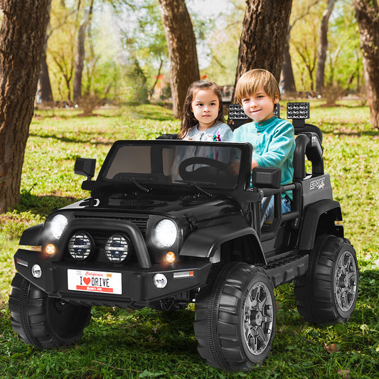 Infans 12V Kids Ride On Car 2 Seater Truck RC Electric Vehicle w/Storage Black