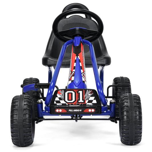 Infans Kids Pedal Go Kart 4 Wheel Ride On Toys w/Adjustable Seat Handbrake Blue