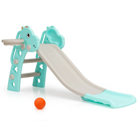 Infans 3 in 1 Kids Slide Baby Play Climber Slide Set w/Basketball Hoop Green