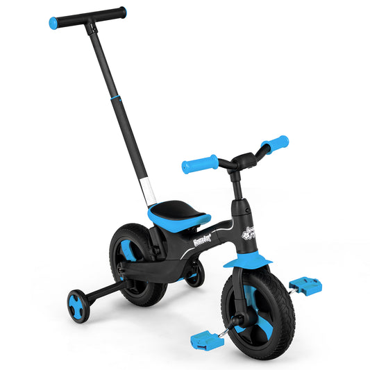 Infans 5-in-1 Kids Bicycle Foldable Toddler Balance Bike W/ Detachable Push Handle Blue