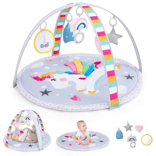 Infans Baby Play Gym Mat Thicker Tummy Time Mat with 5 Detachable Hanging ToysGray