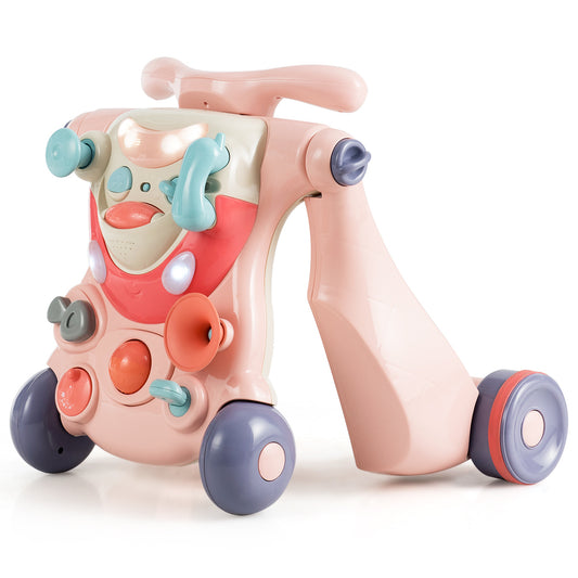 Infans 2-in-1 Baby Sit-to-Stand Walker Kids Activity Center Toddler Walking Toy Pink