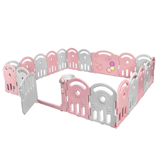 Infans 20-Panel Baby Playpen Kids Activity Center Playard w/Music Box & Basketball Hoop