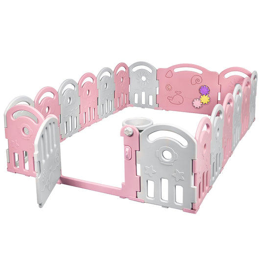 Infans 18-Panel Baby Playpen Kids Activity Center Playard w/Music Box & Basketball Hoop