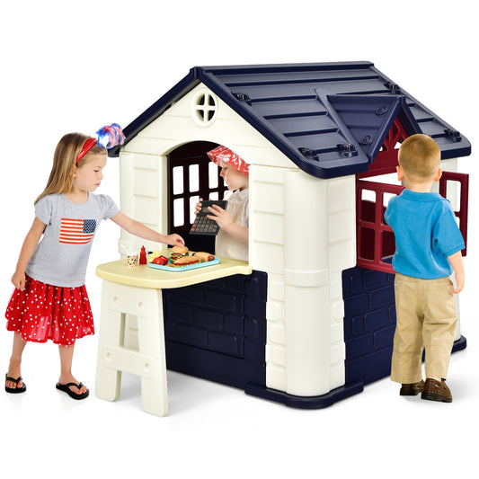Infans KidFTs Playhouse Games Cottage w/ 7 PCS Toy Set & Waterproof Cover Blue