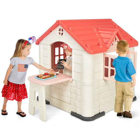 Infans KidFTs Playhouse Games Cottage w/ 7 PCS Toy Set & Waterproof Cover Pink